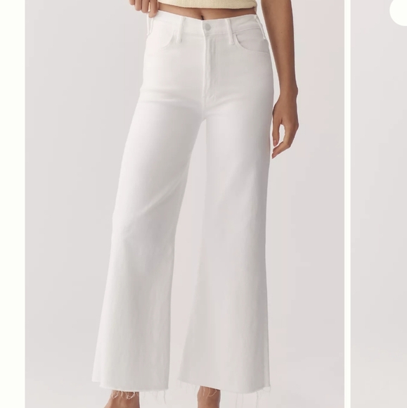 Mother white the hustler roller ankle fray high rise wide leg cropped jeans - Picture 2 of 14
